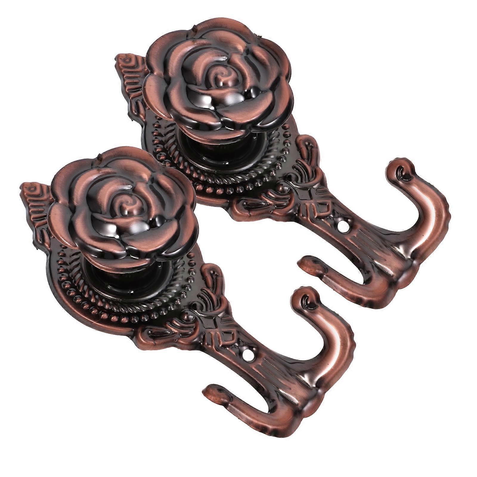 Flower Shape Hanging Hooks for Home Use Iron Wall Hooks in Coffee Color for Coats Bags Towels 2pcs