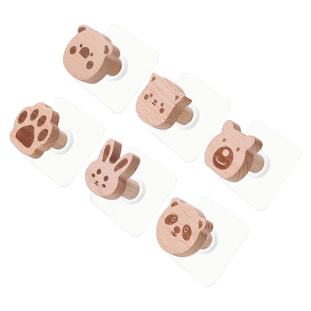 6pcs Wall Mounted Wooden Cartoon Coat Hooks