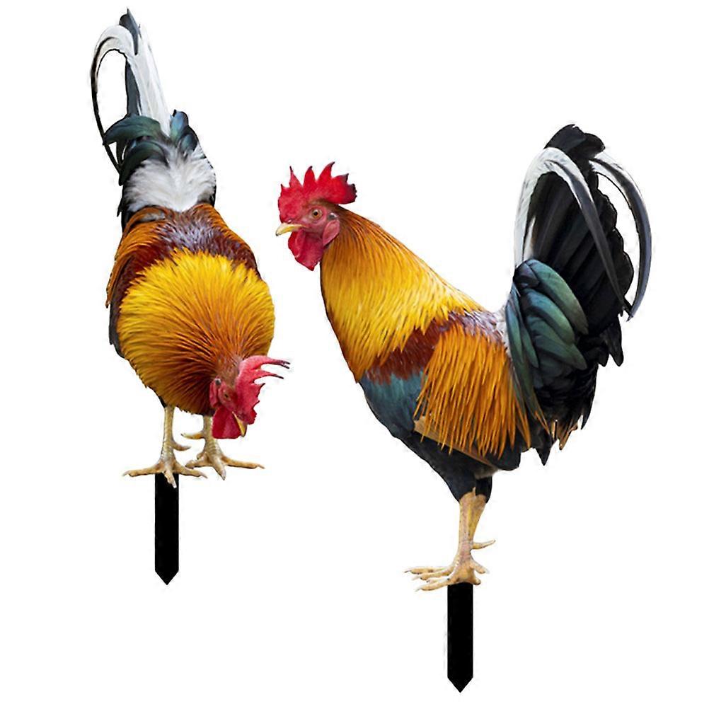 2pcs Realistic Simulated Chicken Statues Double Sided Acrylic Garden Decor for Outdoor Spaces Chicken Lovers
