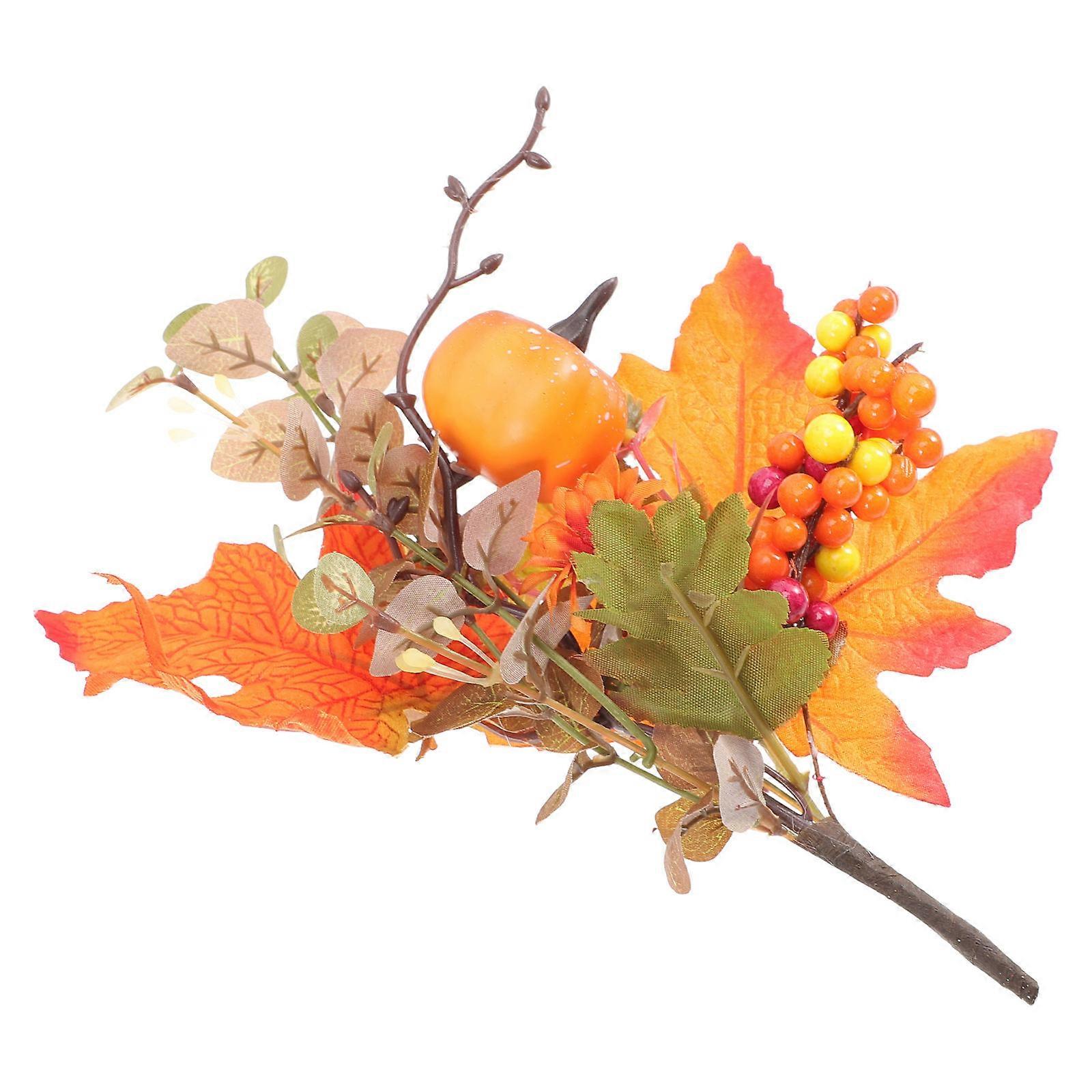 Artificial Berry Maple Leaves Branch for Thanksgiving Autumn Decor – Lifelike Fall Floral Arrangement for Home and Party Centerpieces