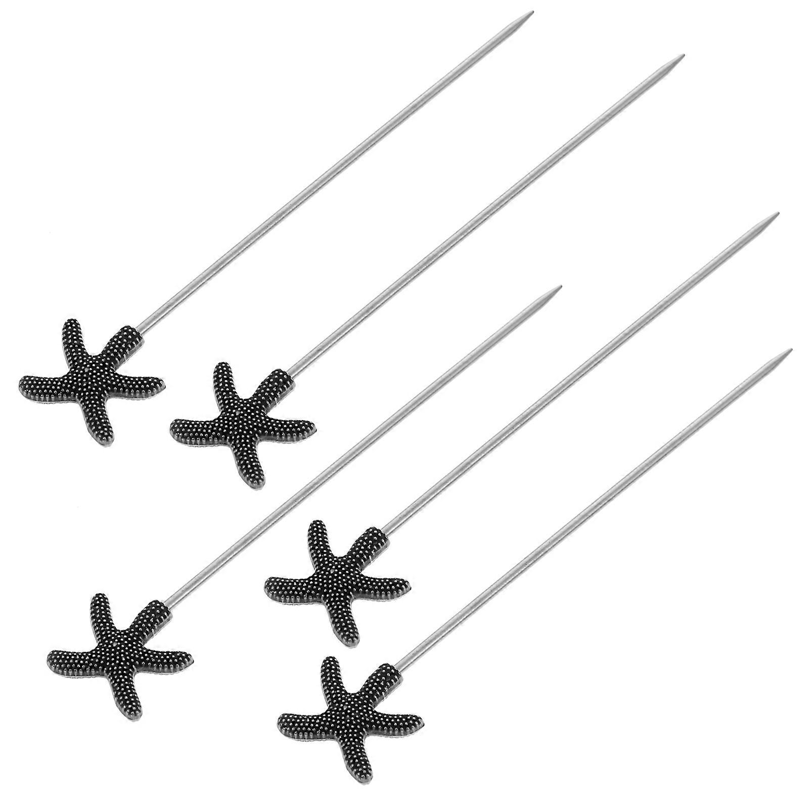 Stainless Steel Fruit Sticks 5Pcs Fruit Stick Star Shaped Handle Black Perfect For Restaurants