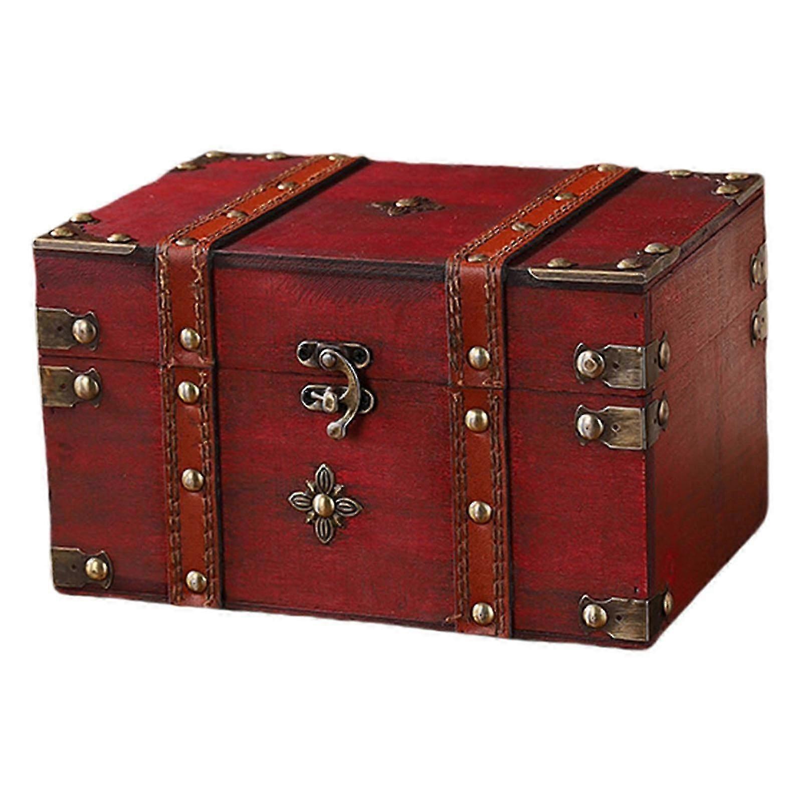 Small Rectangular Antique Wooden Jewelry Organizers With Lock European Style Decorative Storage Box For Home Use Red 2025