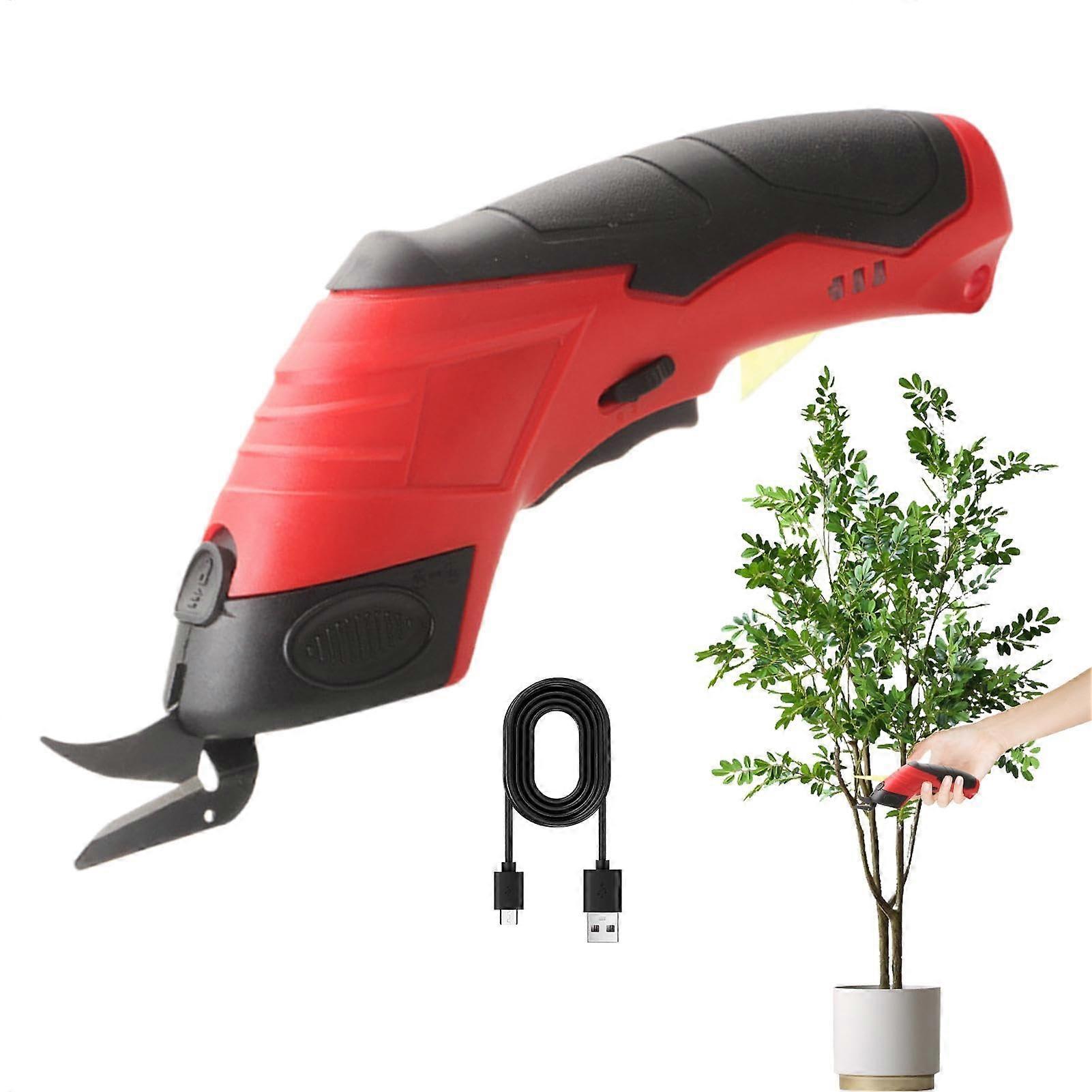 Electric Scissors - Rechargeable Wireless Cutter for Fabric, Cardboard, Carpet, and Leather - Small Red Crafting Tool