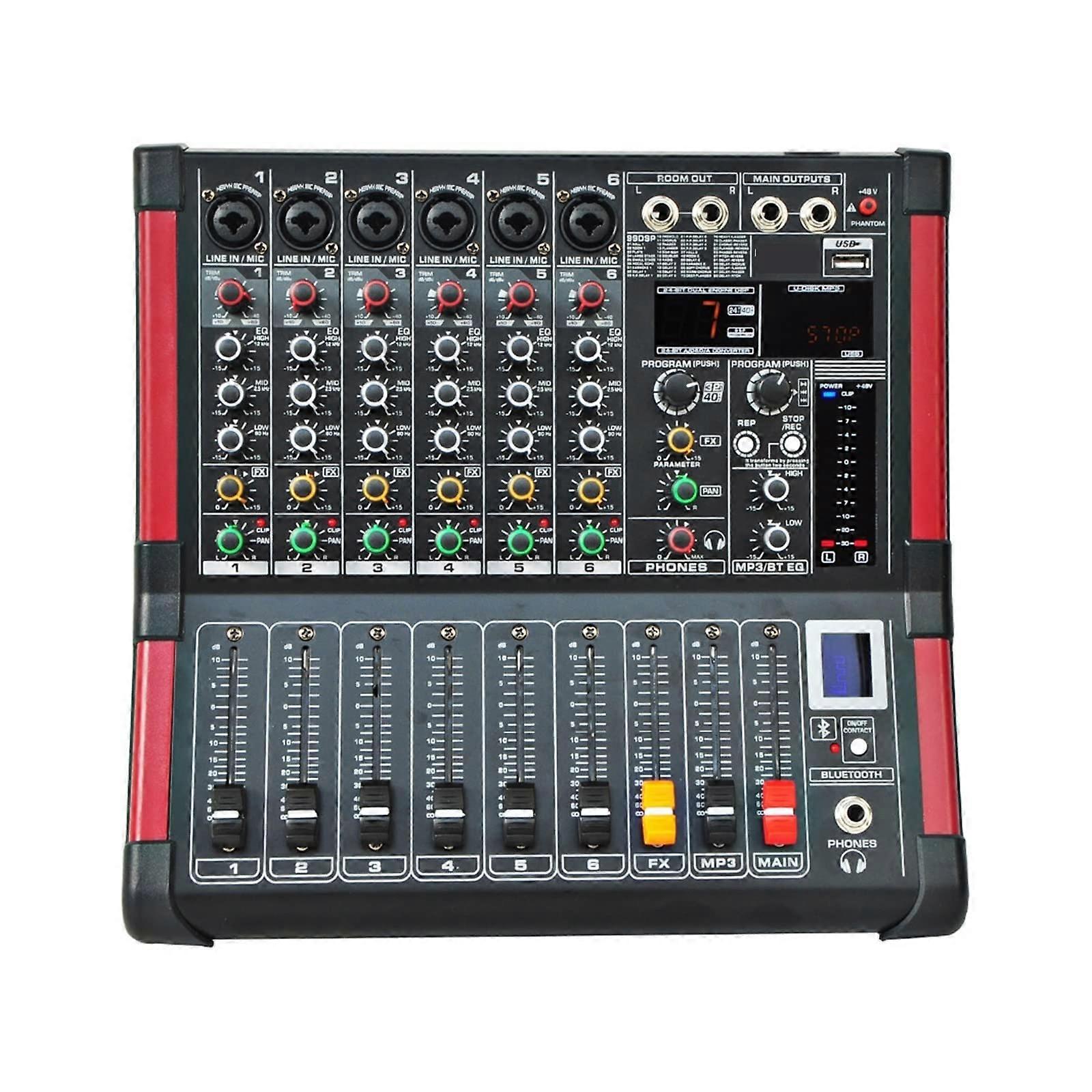 DJ Mischer 6-Channel Mono Mixer with 99 DSP Effects and USB Function for Professional Audio Mixing