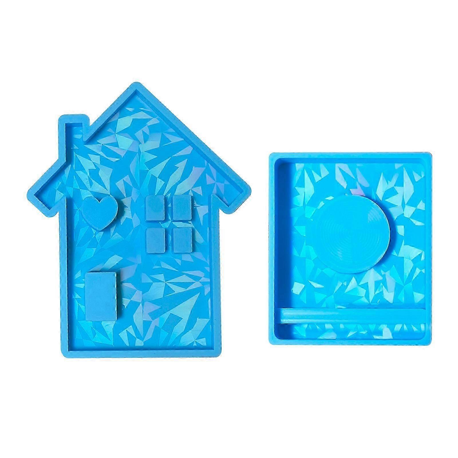 House Shape Resin Molds Holographic Heart Candlestick Molds with Base for DIY