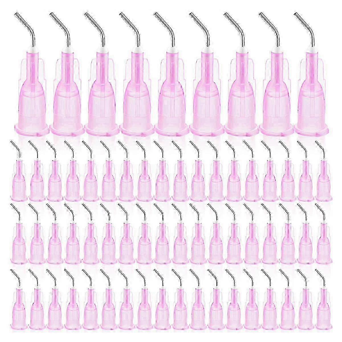 300 Pcs Bent Dispensing Needles with Blunt Tips for Dental Applications, Pink Flow Control Tips