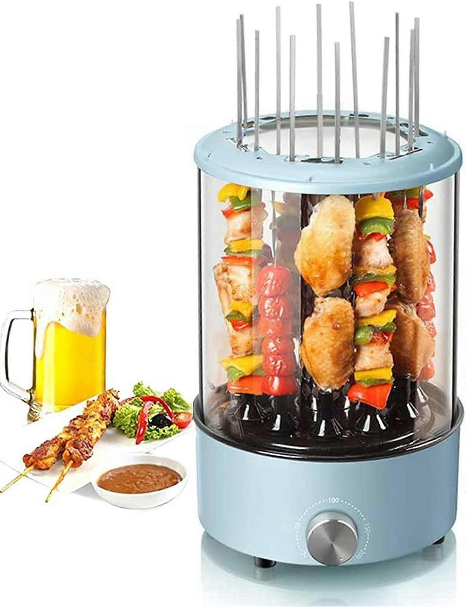 Automatic Rotating Skewers Machine 1100W Portable Smokeless Vertical Rotisserie Oven, Kebab Grill, 030 Min Timer, Blue