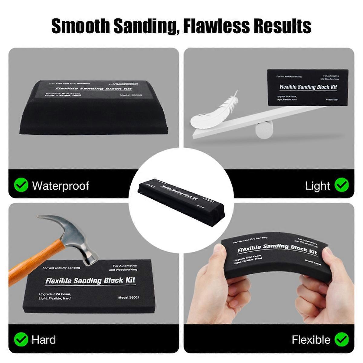 7PCS EVA Sanding Block Set Flexible EVA Foam Car Sanding Block Wet or Dry Home Sanding Tool with 10