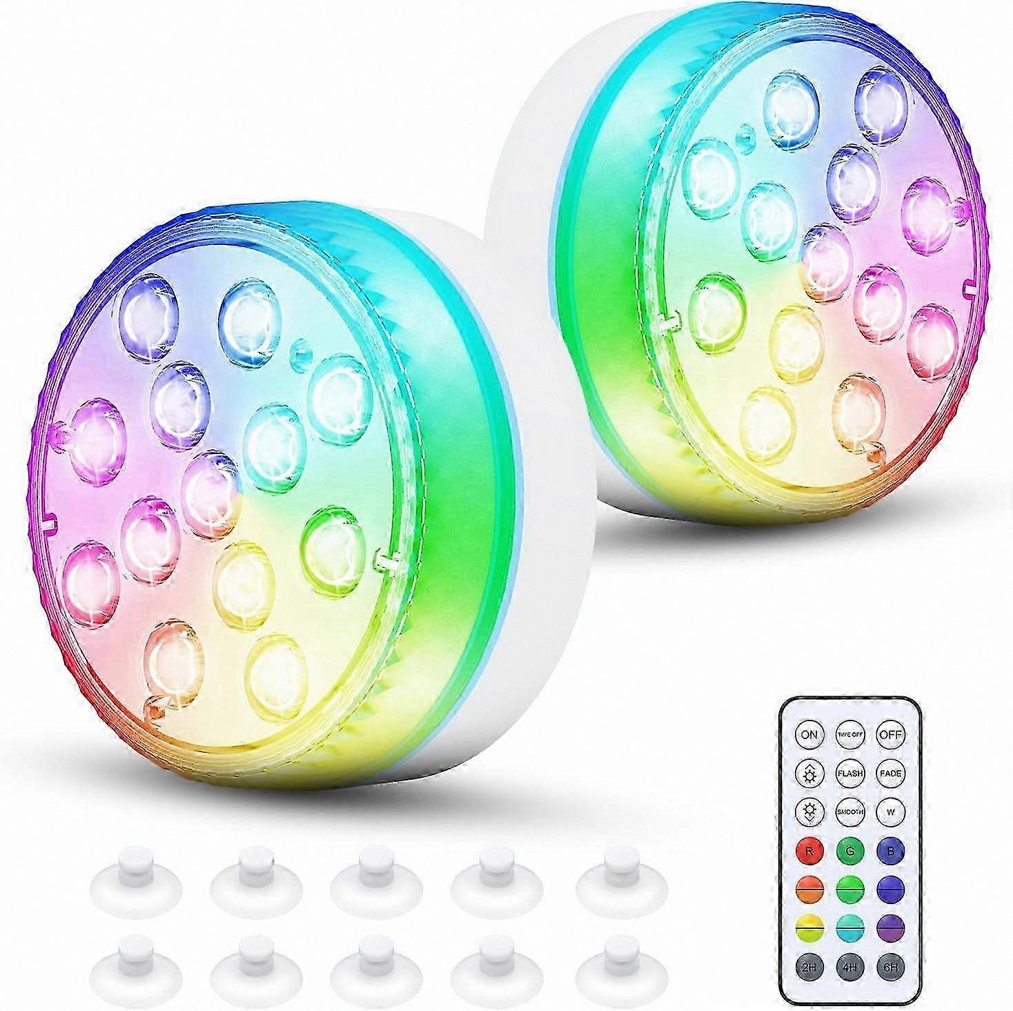 LED Pool Lights Waterproof 16 Colors Battery Operated Underwater Lamps for Pools - 2 Pack Multi-Color Illumination Decorative Lighting Solution