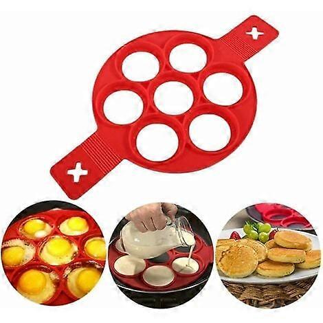 Pancake Molds Silicone Cake Mold Dishwasher Safe 7 Circles (Red)