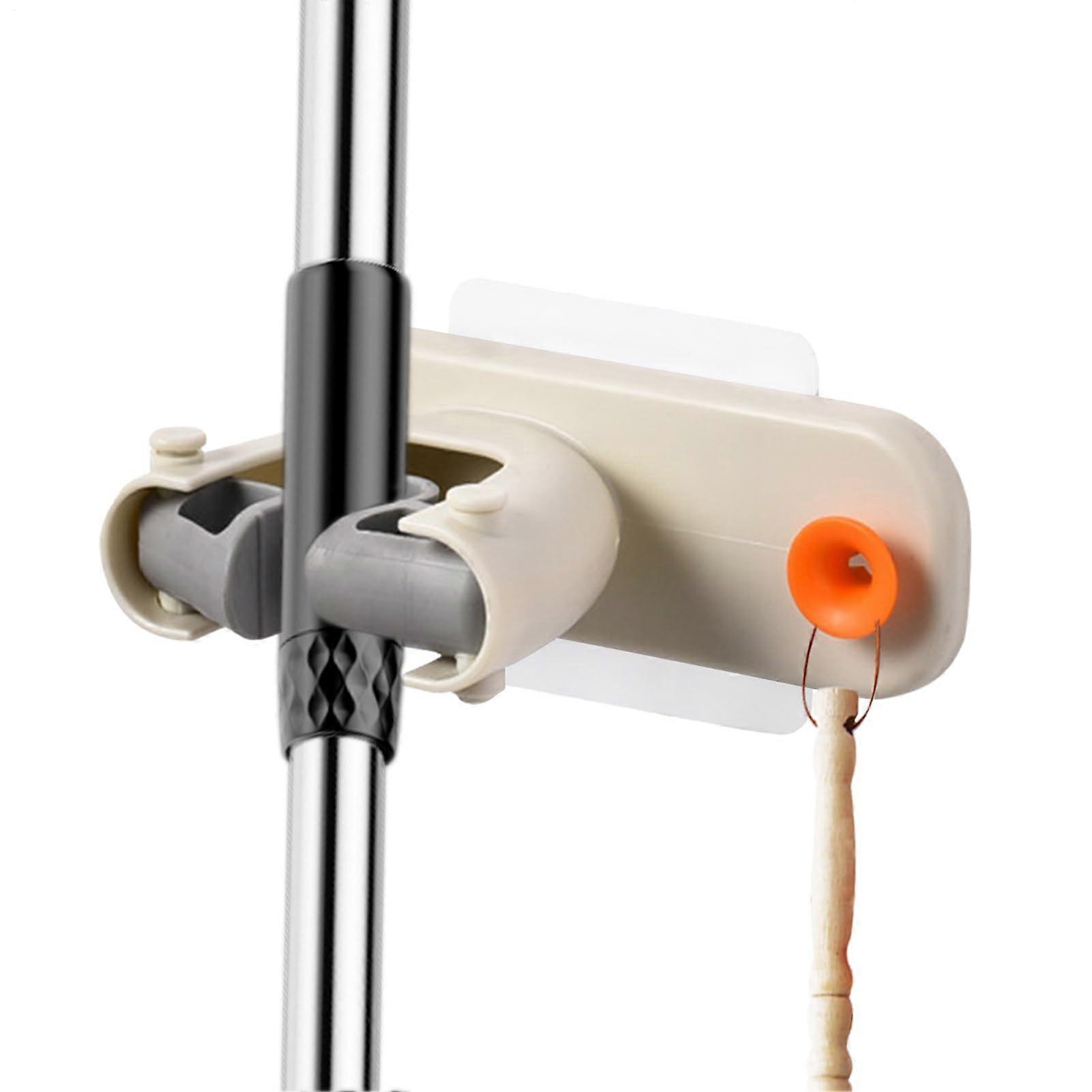 Broom Holder Adhesive Clip Traceless SpaceSaving For Workshop, Commercial Kitchen, And RV Beige