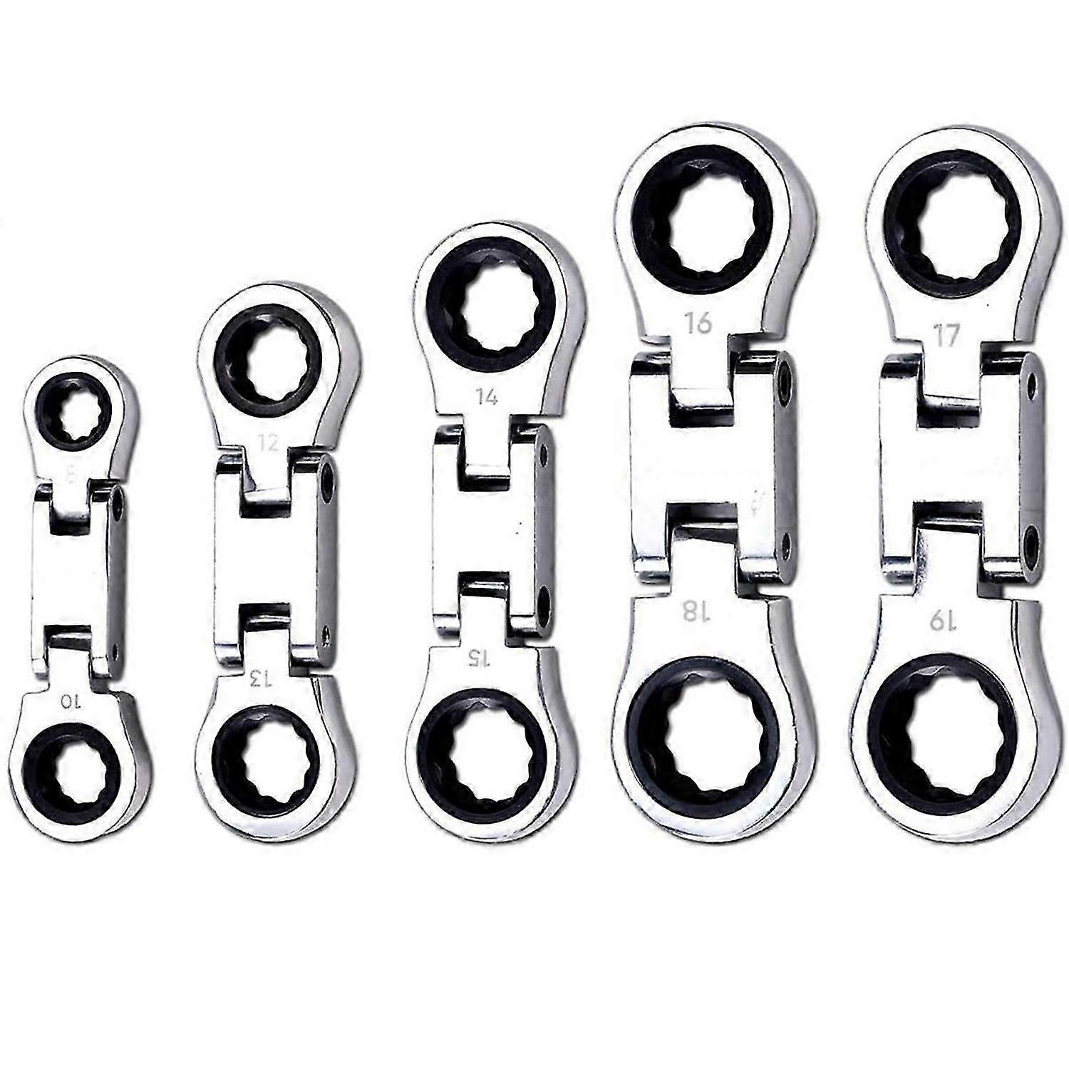 5-Piece Flex-Head Stubby Ratcheting Combination Wrench Set, Mini Wrench Set, Double Box End Flex-Head, Mini Spanner Set