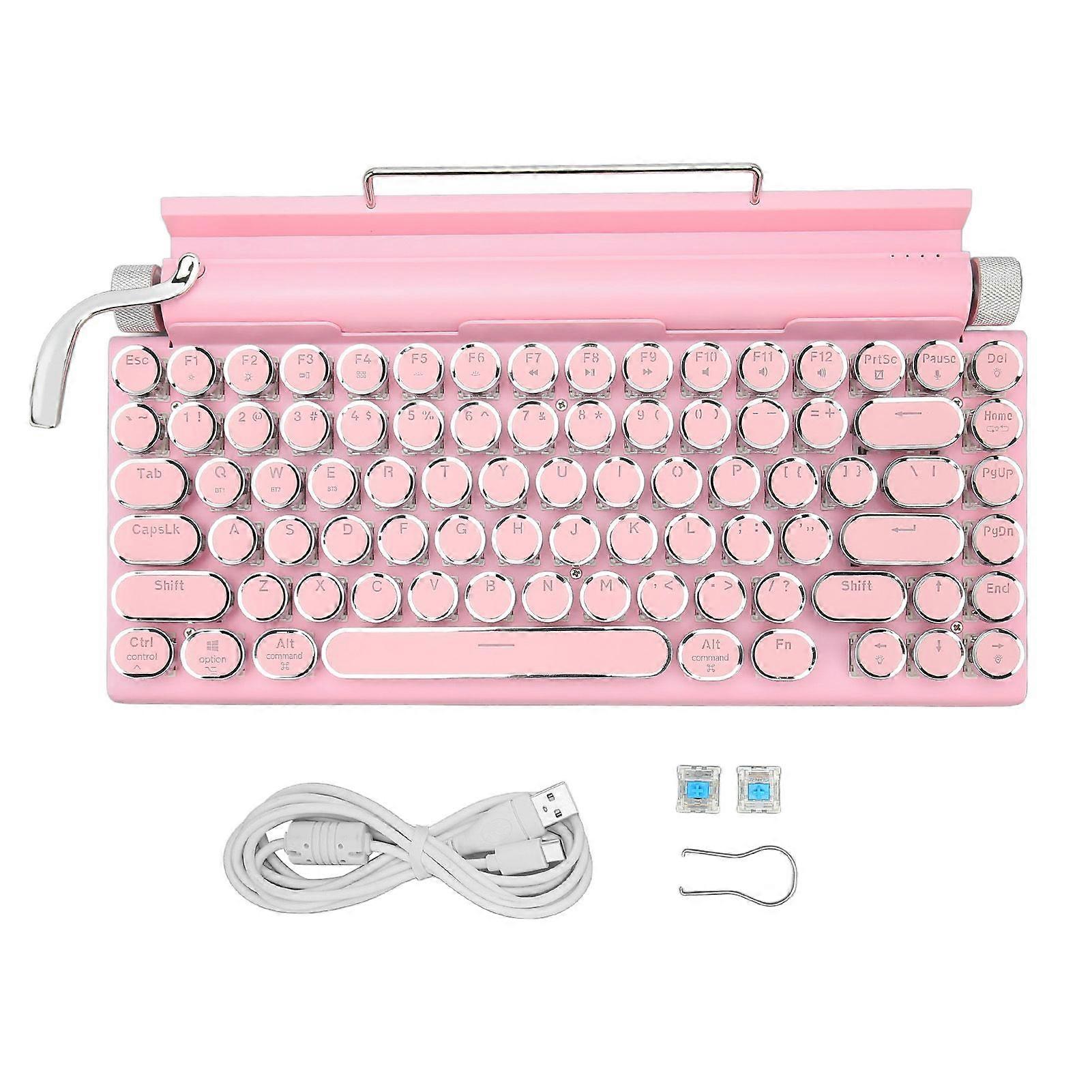Mechanical Keyboard 83 Key Knob Control Round Keycaps Ergonomic Plug and Play 3 Modes Wireless Keyboard for Phone Laptop Pink