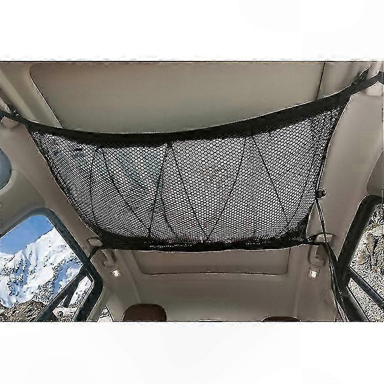 Universal Car Roof Luggage Net for Storage, Khaki Blanket Net Bag with Four Armrests for Vehicle Cargo Organization