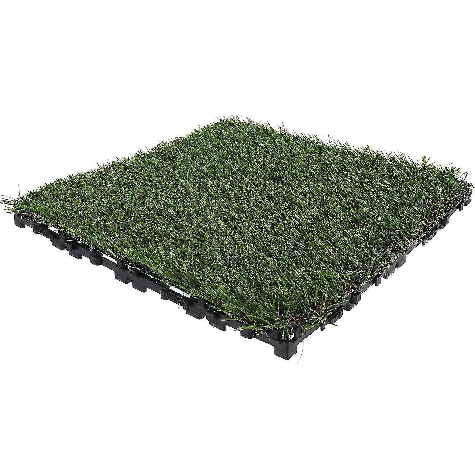 Fake Grass Deck Tile Interlocking for Outdoor Use 4Pcs Plastic Patio Flooring