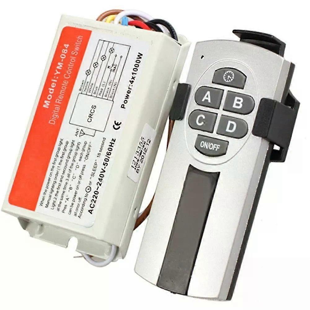 Yam Digital Wireless Wall Switch Splitter Box + Remote Control 4 Port Way Light Lamp