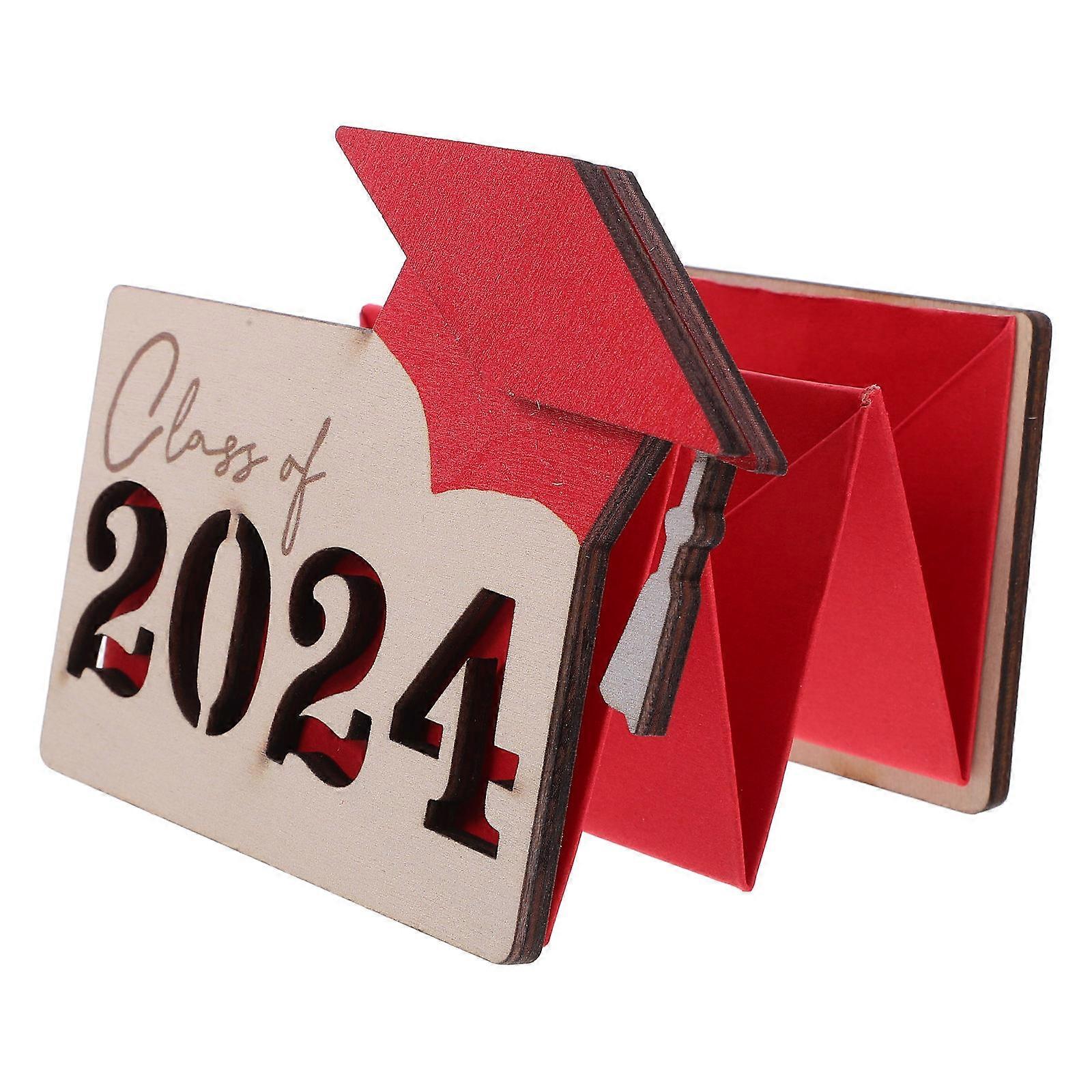 Wooden Graduation Card Holder for Organize 2Pcs Foldable Red Card Container