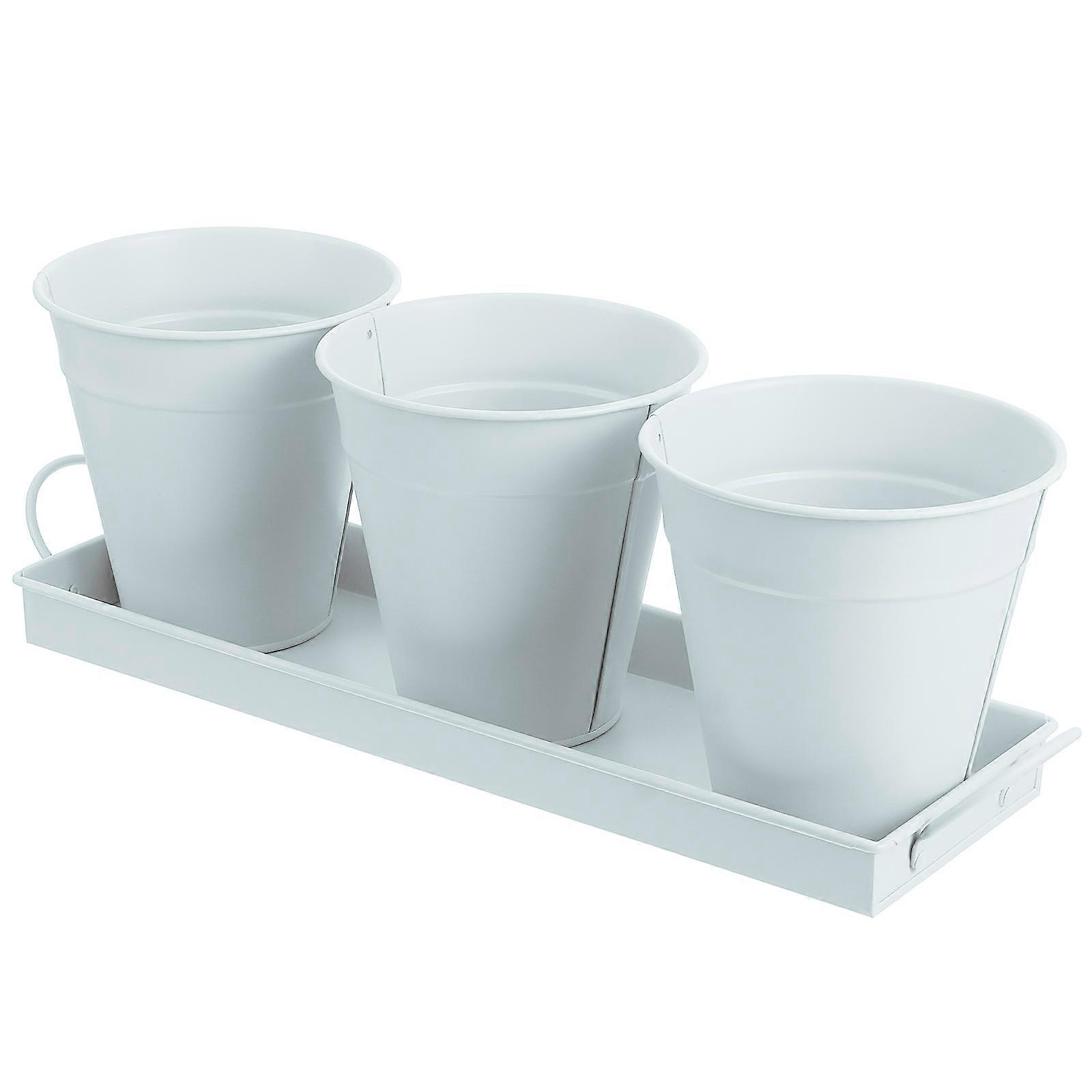 Vintage Style Flower Pot with Tray for Storage Use 9Pcs Iron Bucket