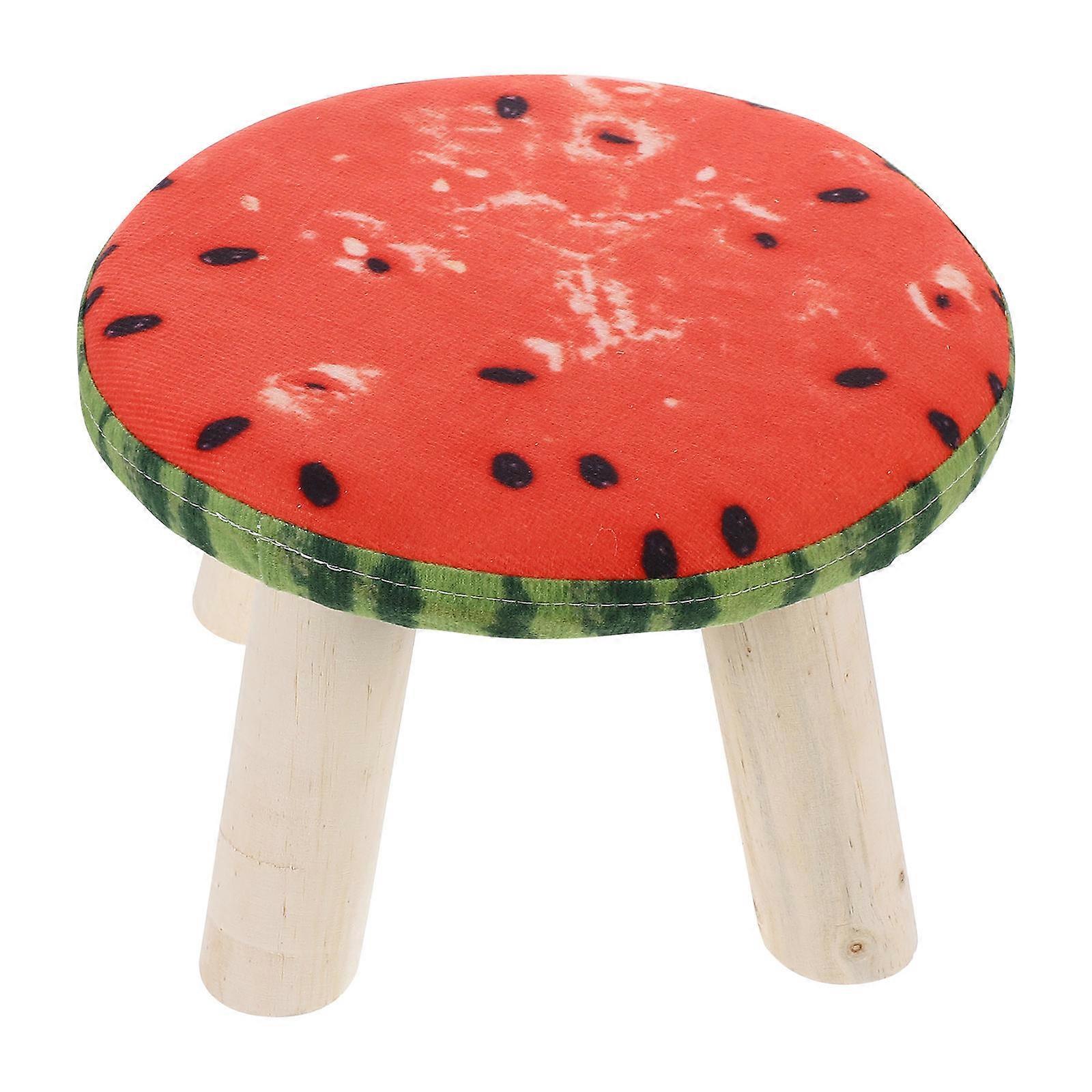 Cotton Linen Cover Stool for Home Use Small Wooden Stool with Cartoon Pattern