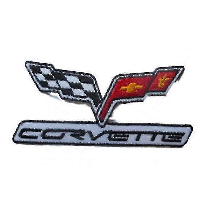 Iron-On Patch - - Corvette - Checkered Logo - 10x4.5cm - Black and White