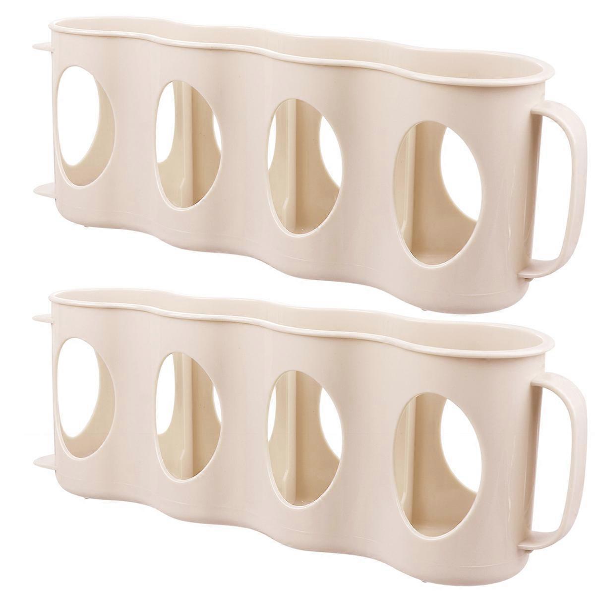 Refrigerator Accessories Hand Pull Type Beverage Can Organizer Plastic Storage Box Beige 10.5x30cm Mildew Resistant 2Pcs