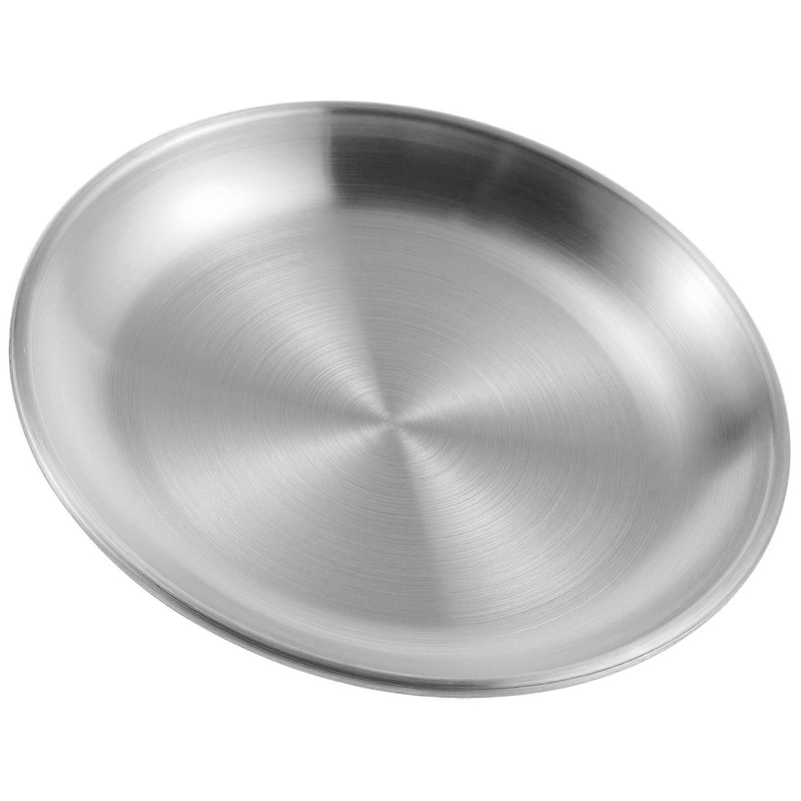 Stainless Steel Round Dinner Plate for Bbq Serving 2Pcs Silver Platters