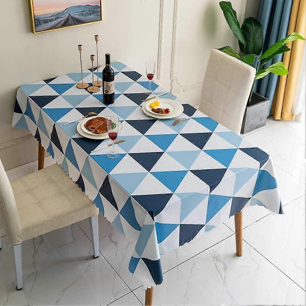 Tablecloths Rectangular PVC Tablecloth Wipeable Waterproof Table Cloth Easy Clean Nordic Style Triangular Lattice Tablecloth (Blue, 140180cm)