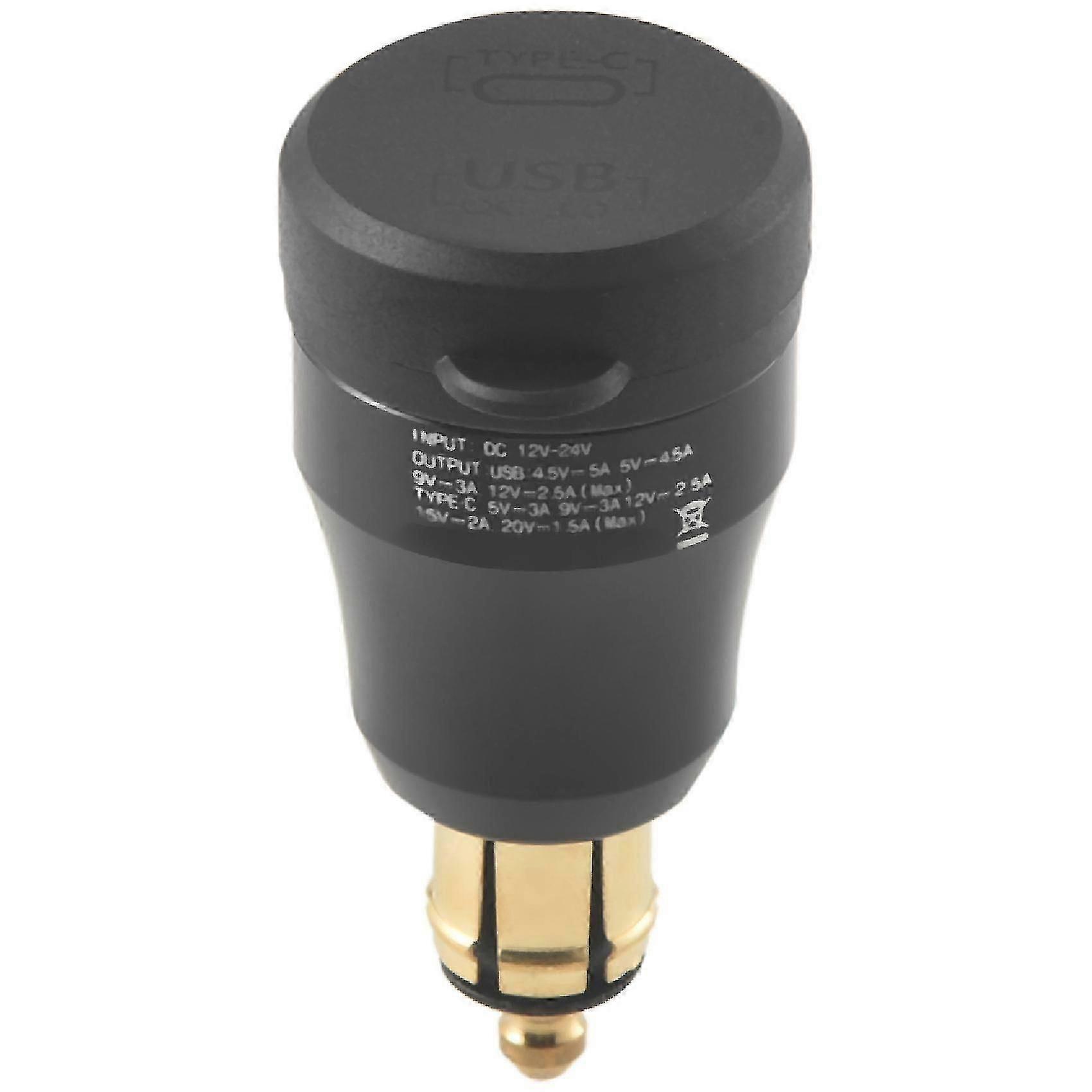 Motorcycle Waterproof Fast Charger with Usb Type-C Port 12V/24V Qc3.0 Power Adapter Hella Din Plug