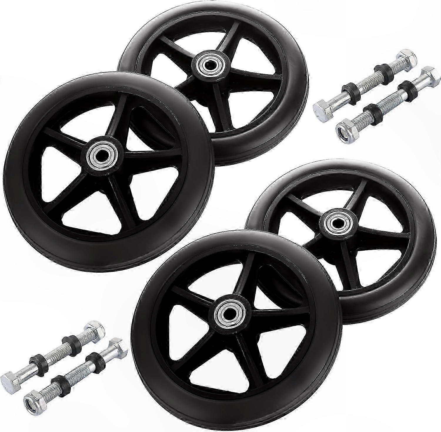 4 Pack Replacement Walker Wheels, 6 Inch Non-Slip Solid Front Wheels for Wheelchairs