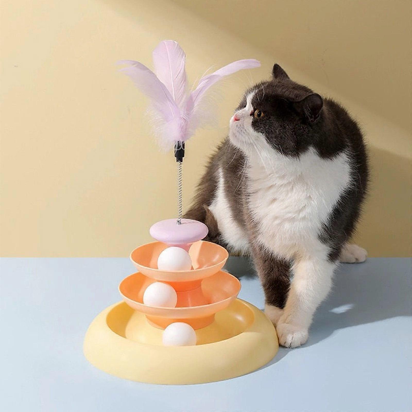Interactive Cat Ball Toy with 3-Layer Tower Roller Tracks, Non-Slip Base, Exercise & Tease Kitten Toys for Boredom, Indoor Cats