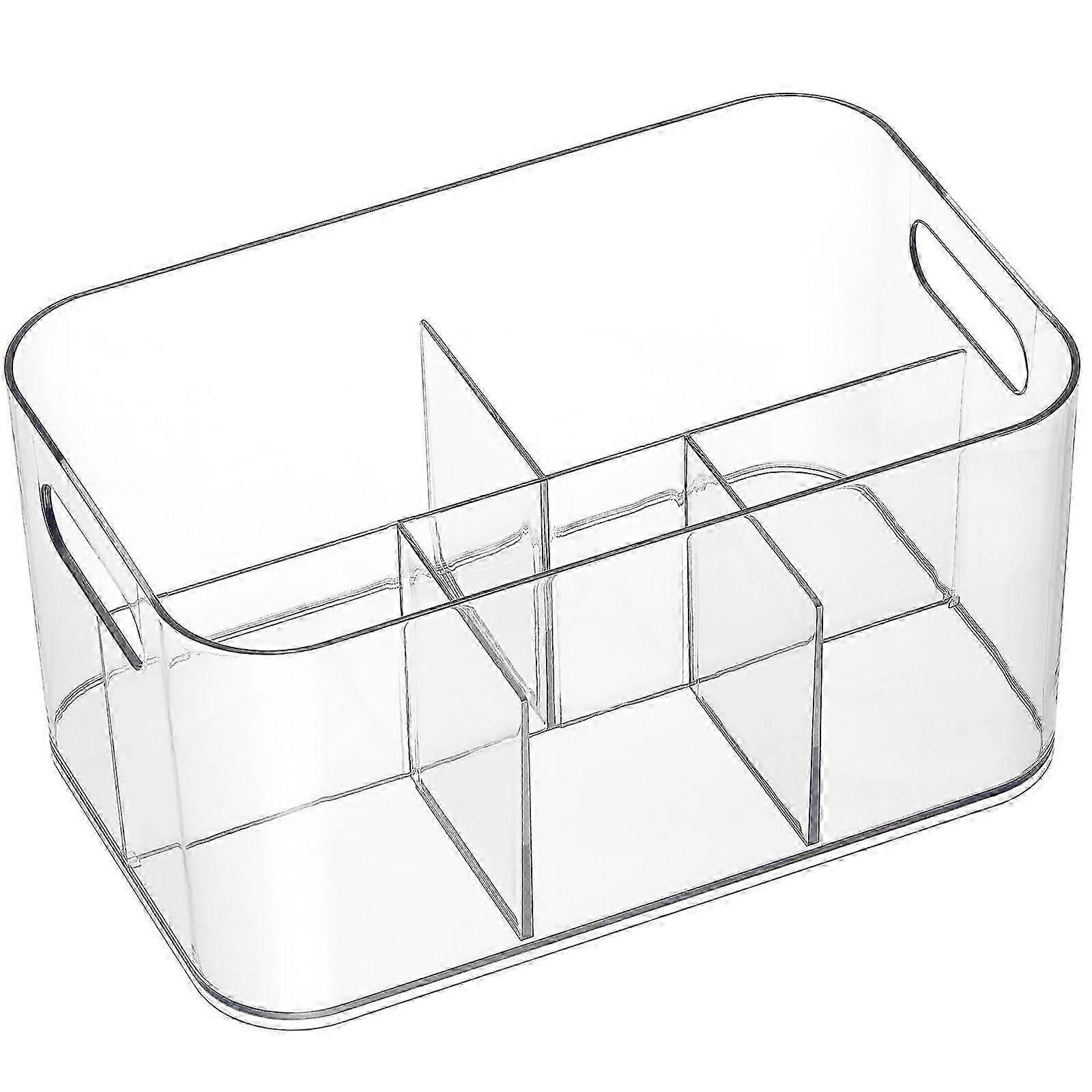 25-26 2 Pack Plastic Bin - 5-Compartment Organizer for Cosmetics, Bathroom