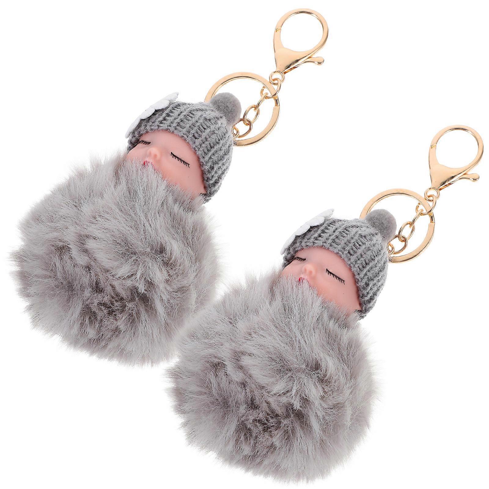 Fluffy Keychain Plush Key Chain for Decor 2Pcs Pompom Pendant