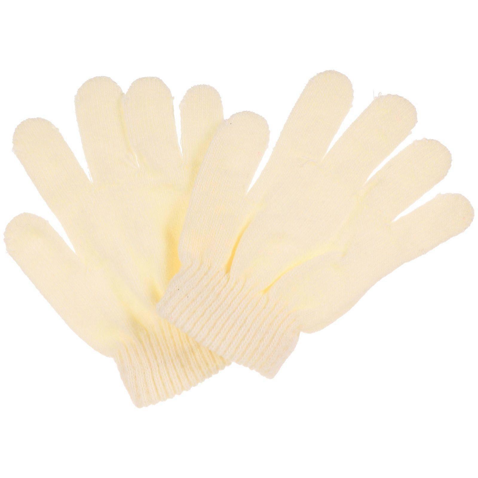 Children's Gloves Autumn and Winter Models Knitted Solid Color Five Fingers Warm Gloves 4-12 Years Old (White)