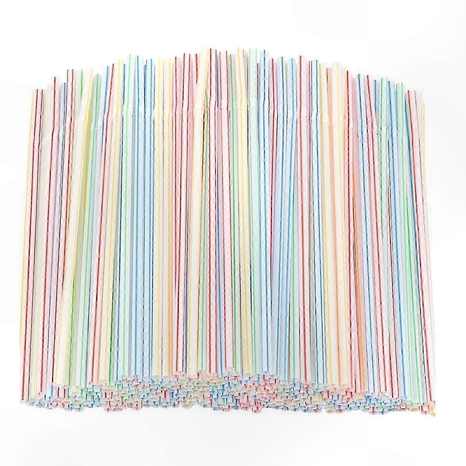 500pcs 8-Inch Plastic Drinking Straws, Multi-Colored Striped, Bendable
