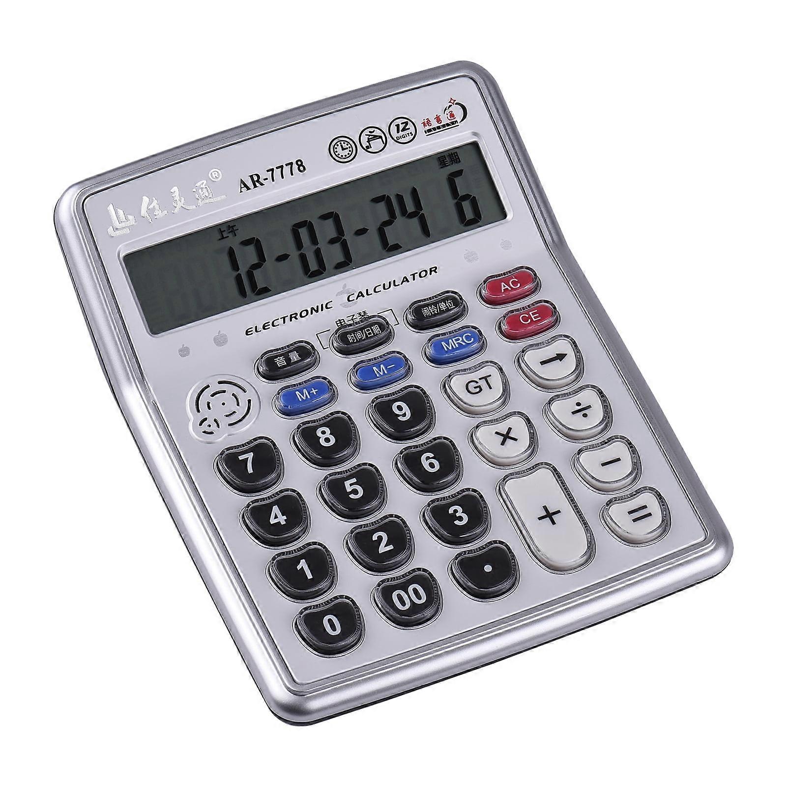 KKmoon 12-Digit Musical Desktop Calculator with LCD, Big Buttons, Time/Date, Alarm & Piano Function for Office, Classroom