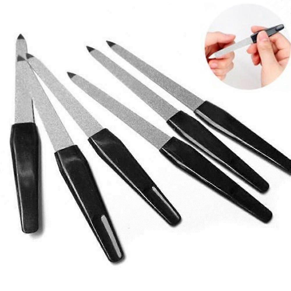 5pcs מתכת דו צדדית מניקור השחזה ציפורניים טיפוח ציפורניים יופי פדיקור מסמר קבצים ידית שחורה ידית שחורה ידית