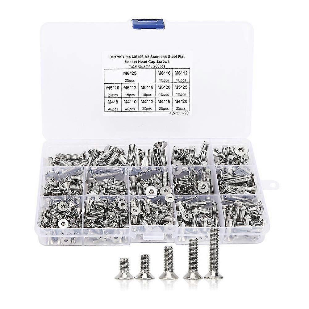 260pcs Hex Socket Head Cap Screws, M4 M5 M6 Precise Flat Hex Head Screws