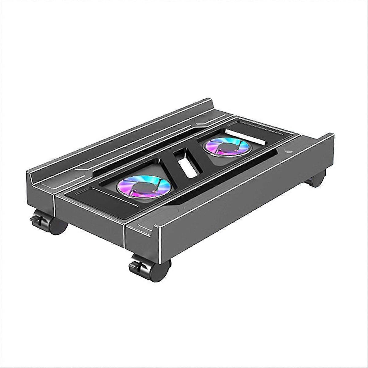 Adjustable Mobile PC Tower Stand with RGB Cooling Fan Telescopic CPU Holder Desktop Computer Cart f