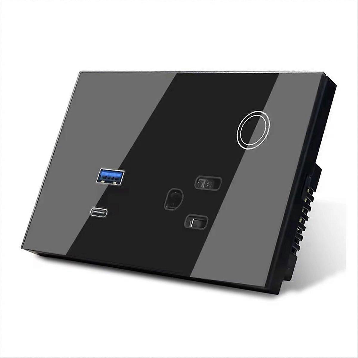 15A Wall Socket USB TYPE-C Plug Outlet Power for Alexa Black EU Plug