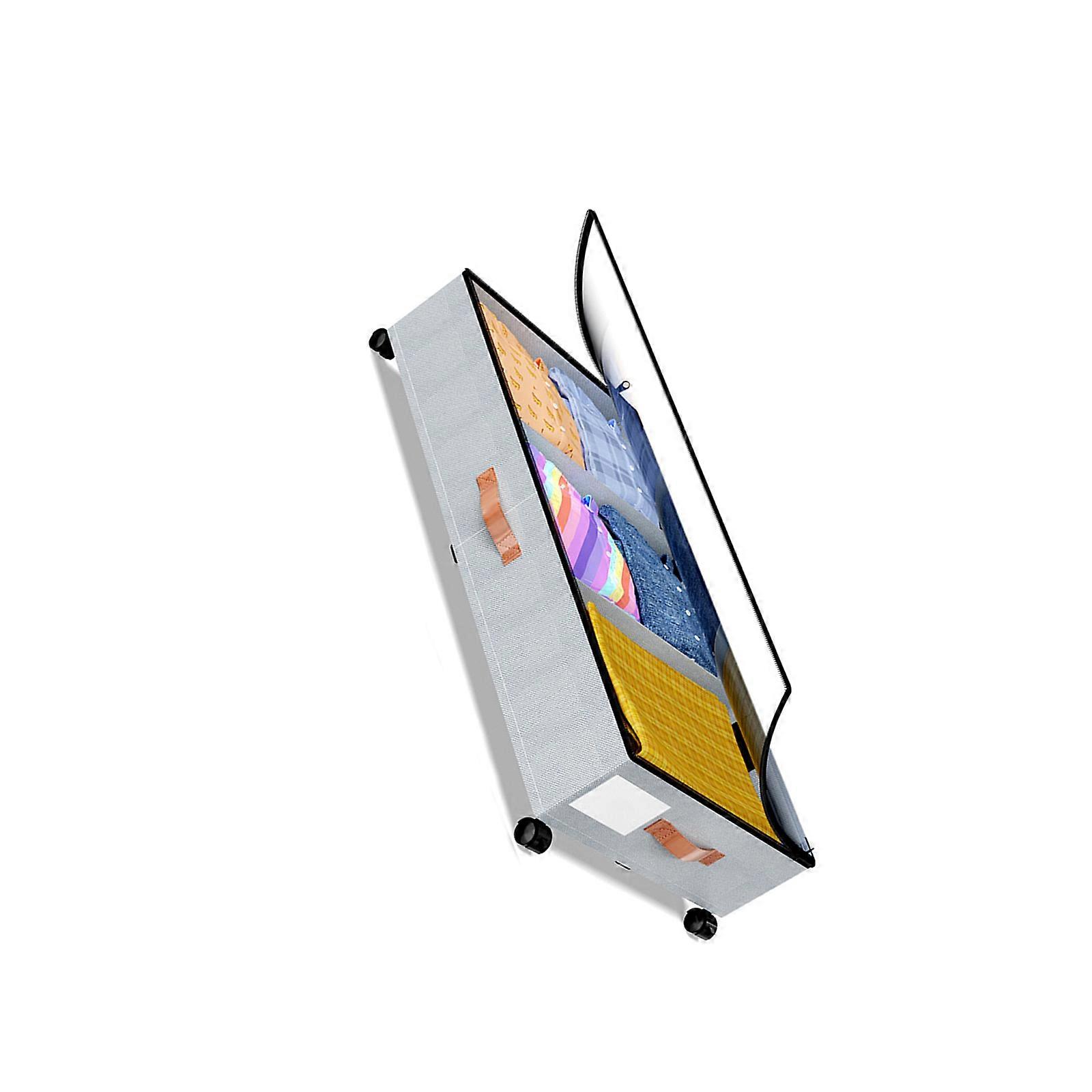 Bed Storage Container with Adjustable Compartments and Scratch Resistant Wheels for Home Use  Light Grey