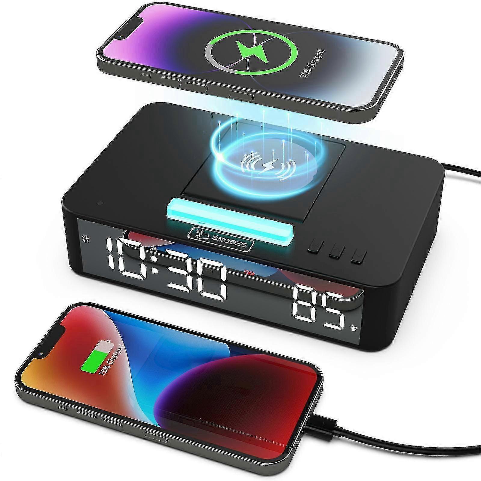 Multifunctional LED Mirror Digital Alarm Clock Desktop Electronic Clock with RGB Ambient Light