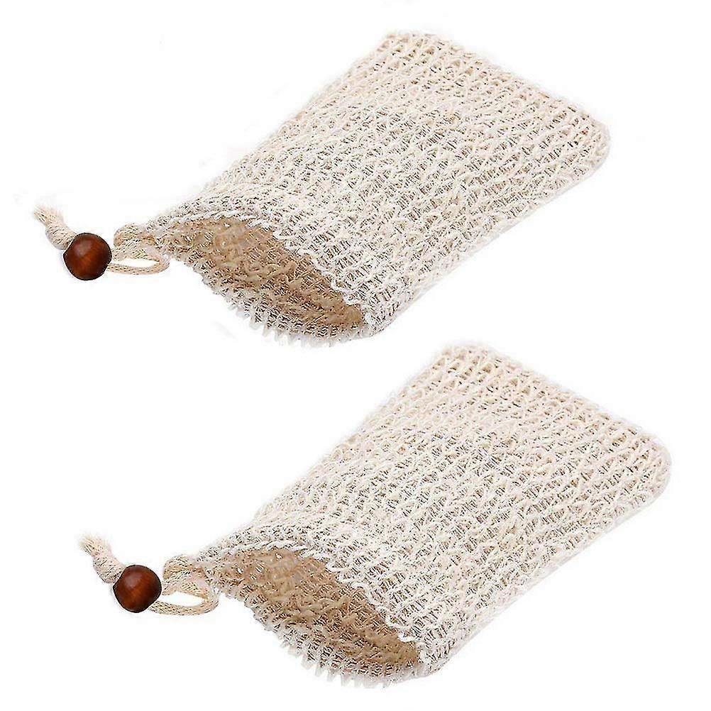 2 Pcs Sisal Soap Bag, Natural Organic Soap Bag Exfoliating Soap Saver Pouch With Drawstring For Foaming, Drying Soaps