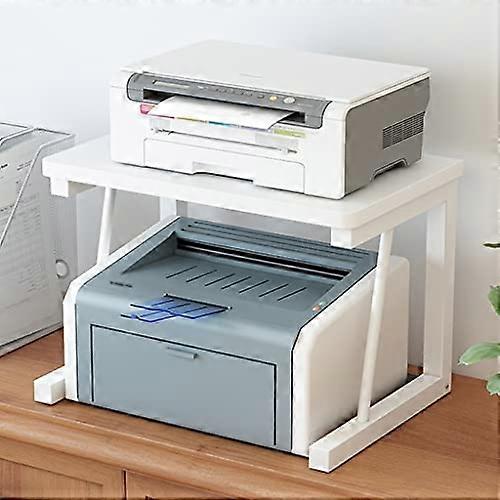 Wooden Printer Stand with Desktop Storage Shelf for Office and Home, SpaceSaving Rack (White 48x30x27.2cm)