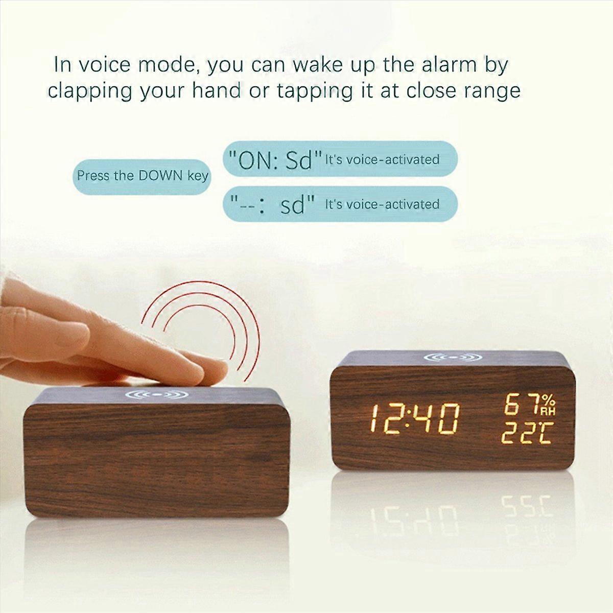 2X Digital Alarm Clock, Temperature and Humidity Alarm Clock LED Electronic Clock Smartphone Wireles