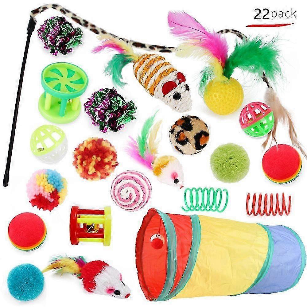 22 Pcs Cat Toys for Indoor Cats Collapsible Cat Tunnel Interactive Feather Teaser Wand Ball Toy for Kitten Cats, Multiple Cat Interactive Toys