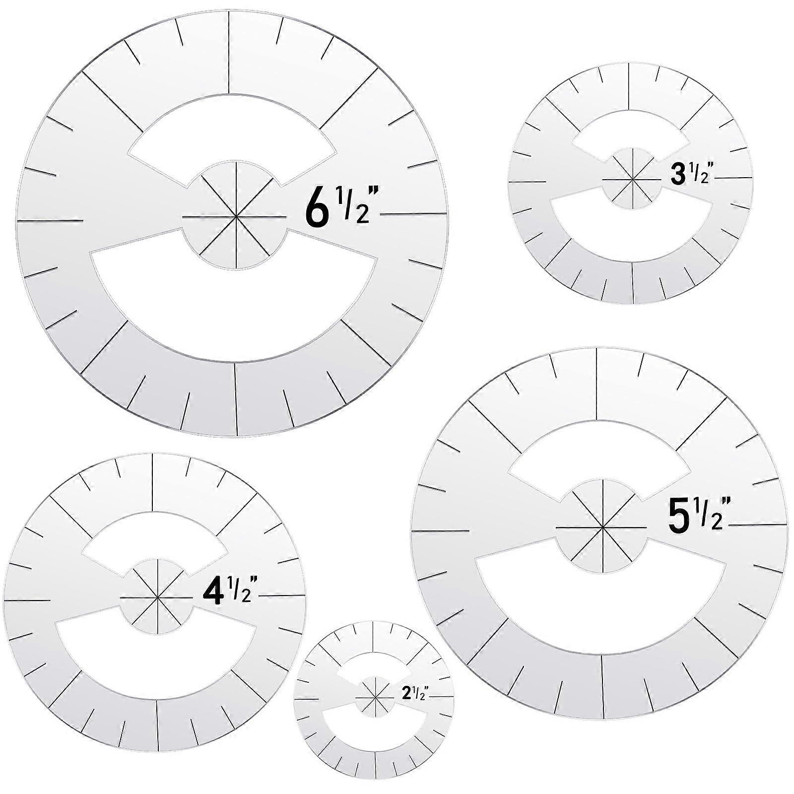 5 Pcs Quilting Circle Ruler Template Set with Arc Cutter for Sewing and Patchwork, 5 Sizes Classic