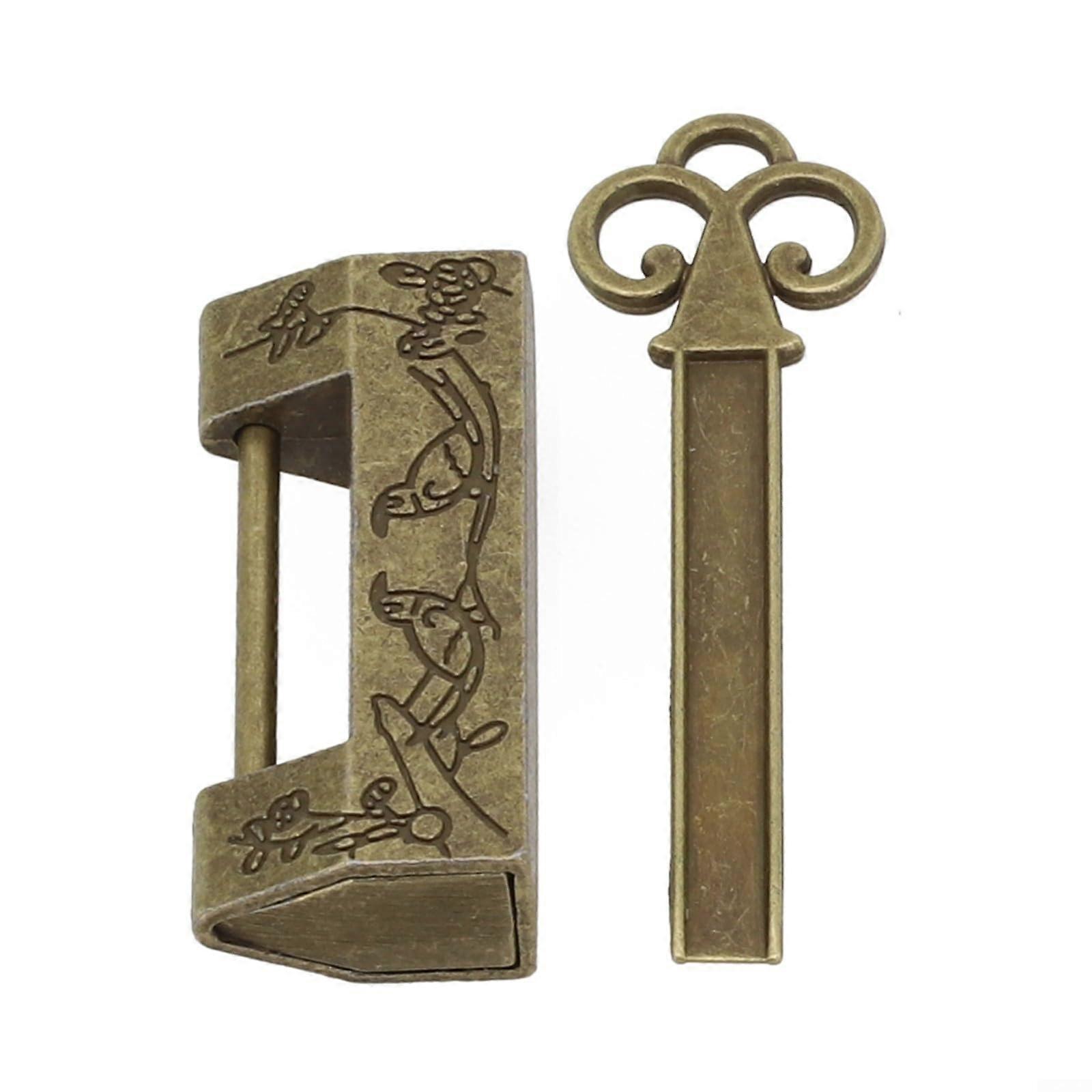 Antique Bronze Padlock with Retro Key for Wooden Box, Suitcase, Drawer, 42mm Zinc Alloy