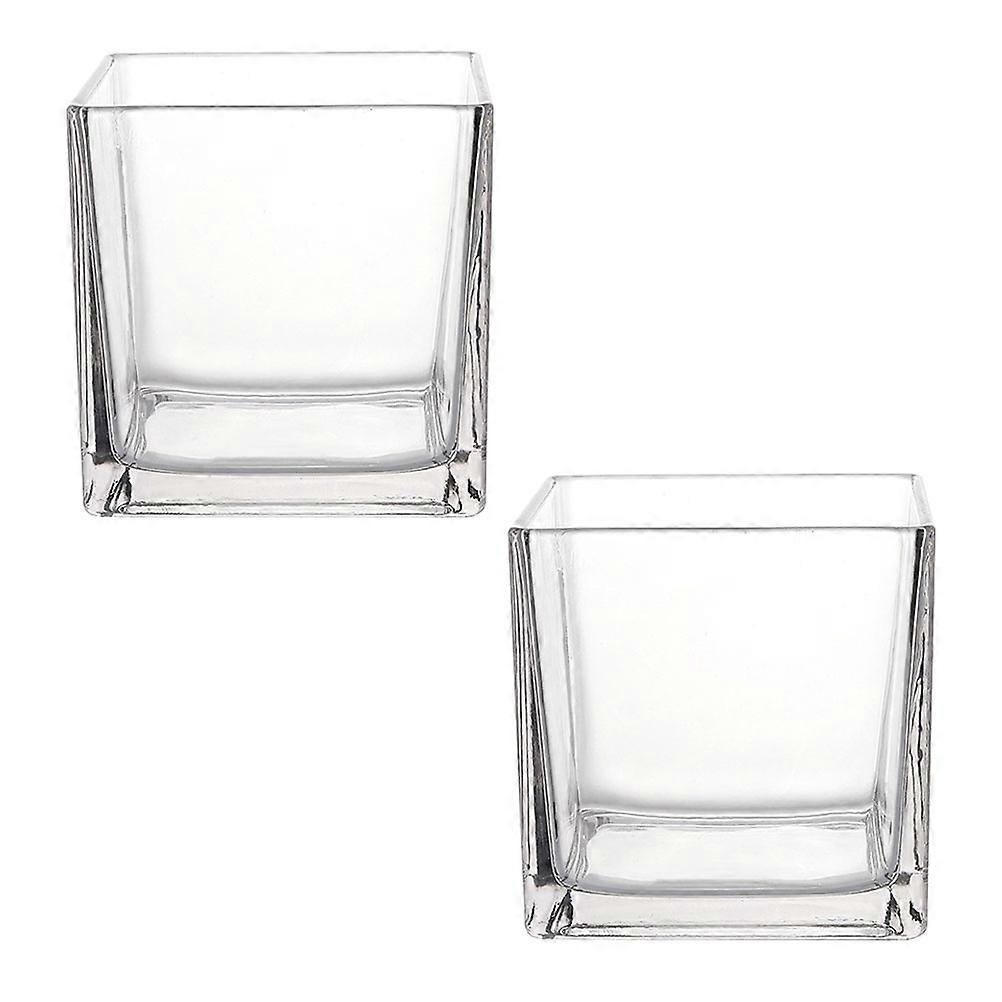 Glass Candle Holder Square Design for 2Pcs Decorative Home Use