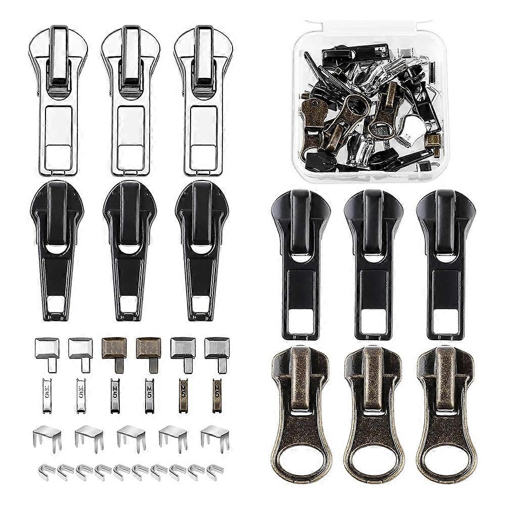 Zipper Repair Kit, 5 Zipper Replacement Slider Kit, Zippers Pull Zip Head Bottom Stop and Top Stop Fix Zipper on
