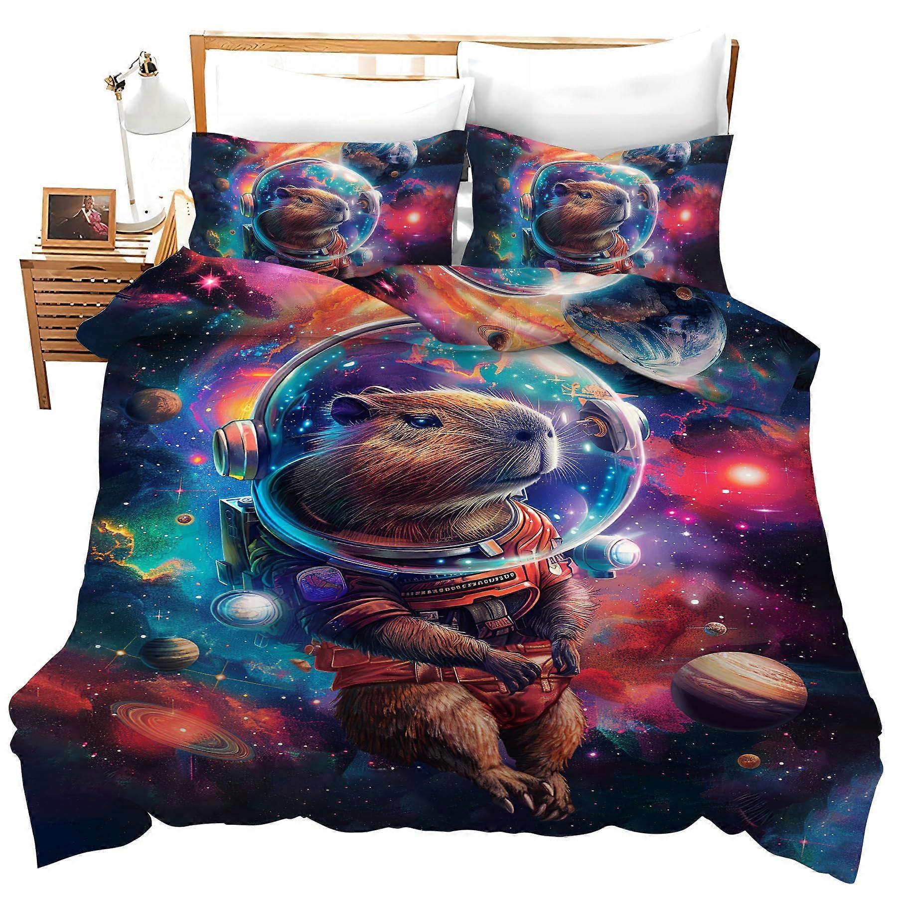 Capybara Bedding Set Twin Size with Duvet Cover and 2 Pillowcases, Breathable DoubleSided Printing